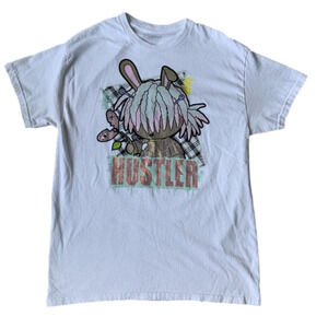 Hustler Shirt White Short Sleeve Crew, Street Wear Hip Hop Rap Anime W/ Crystals